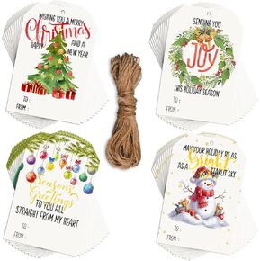 Christmas Gift Tags - 48 Quality Craft Labels with Rope for Personalizing Your Holiday Presents - Spread Joy and Cheer with These Festive Christmas Name Tag