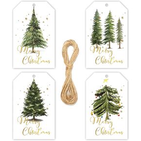 Evergreen Tree Christmas Gift Tags Set, Christmas Gift Tags with Strings, Pack of 20 Paper Holiday Gift Tags