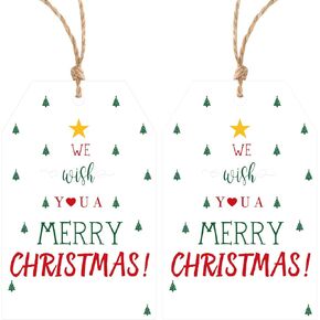 KINGLAKE Christmas Gift Tags,Christmas Tags for Gifts,Merry Christmas Gift Tags with String,50 Pcs Xmas Paper Gift Tags for Presents,Holiday Gift Tags Christmas Labels for Christmas Gift Wrapping