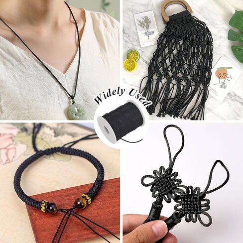 2MM 110 Yards Nylon Necklace Cord, Wind Chime Cord, String for Bracelet Making, Braided Lanyard String, Jewelry Thread Beading String for Crafts, Twine for Chinese Knotting (Black) in Kuwait