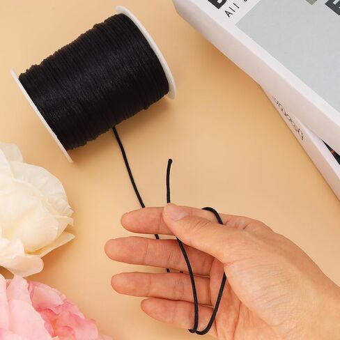 2MM 110 Yards Nylon Necklace Cord, Wind Chime Cord, String for Bracelet Making, Braided Lanyard String, Jewelry Thread Beading String for Crafts, Twine for Chinese Knotting (Black) in Kuwait
