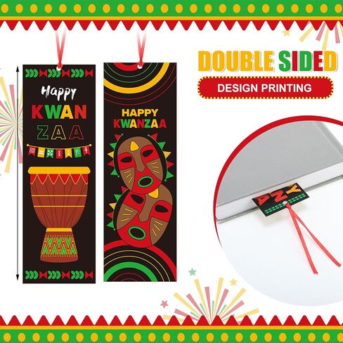 240 قطعة من علامات Kwanzaa المرجعية مع شريط Happy Kwanzaa علامات صفحة مزدوجة الجوانب ملحقات القراءة التراثية الأفريقية لمحبي الكتب احتفالات مهرجان Kwanzaa للعطلات in Saudi Arabia