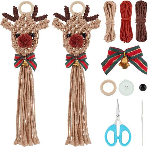 ORIGACH 2 Set DIY Macrame Xmas Elk Kit Easy Macrame Elk Christmas Ornament Kit with Instruction for Beginners Adults Macrame Christmas Hanging Decor for Home Decoration in Saudi Arabia