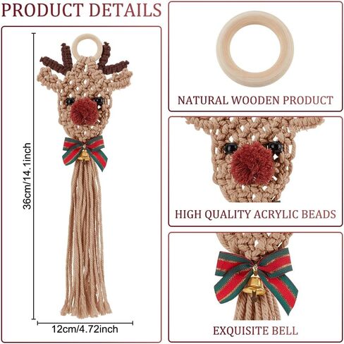 ORIGACH 2 Set DIY Macrame Xmas Elk Kit Easy Macrame Elk Christmas Ornament Kit with Instruction for Beginners Adults Macrame Christmas Hanging Decor for Home Decoration in Saudi Arabia