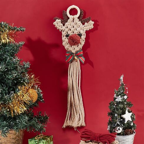 ORIGACH 2 Set DIY Macrame Xmas Elk Kit Easy Macrame Elk Christmas Ornament Kit with Instruction for Beginners Adults Macrame Christmas Hanging Decor for Home Decoration in Saudi Arabia