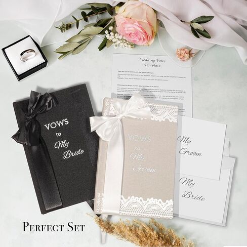 Elegant His and Hers Vow Books Set - Vows Book His and Hers w/ Keepsake Box, Ring Bags, Bride & Groom Cards, Writing Template - Linen Covered Vow Books for Wedding - Heartfelt Wedding Vow Keepsake in Saudi Arabia