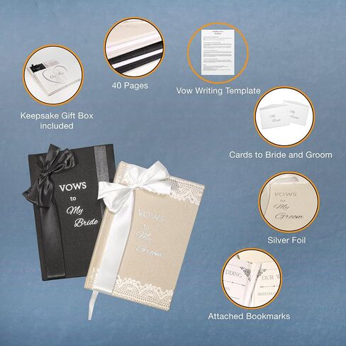 Elegant His and Hers Vow Books Set - Vows Book His and Hers w/ Keepsake Box, Ring Bags, Bride & Groom Cards, Writing Template - Linen Covered Vow Books for Wedding - Heartfelt Wedding Vow Keepsake in Saudi Arabia