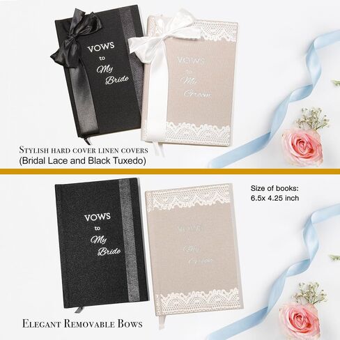 Elegant His and Hers Vow Books Set - Vows Book His and Hers w/ Keepsake Box, Ring Bags, Bride & Groom Cards, Writing Template - Linen Covered Vow Books for Wedding - Heartfelt Wedding Vow Keepsake in Saudi Arabia