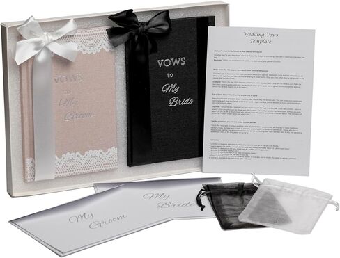 Elegant His and Hers Vow Books Set - Vows Book His and Hers w/ Keepsake Box, Ring Bags, Bride & Groom Cards, Writing Template - Linen Covered Vow Books for Wedding - Heartfelt Wedding Vow Keepsake in Saudi Arabia