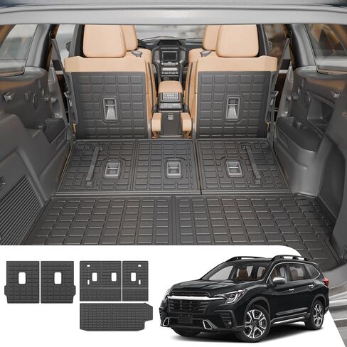 بطانة البضائع متوافقة مع 2019-2024 Subaru Ascent 7&8 Seater Trunk Mat Cargo Mat جميع الأحوال الجوية غطاء المقعد الخلفي حامي 2023 Ascent Accessories (حصيرة صندوق السيارة + سجادات مسند الظهر للصف الثالث) in Kuwait