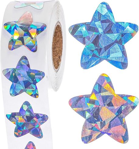 1000 PCS Holographic Silvery Star Stickers, 1 Inch Self Adhesive Metallic Glitter Foil Stickers Reflective Sparkly Star Stickers Reward Behavior Chart Labels for Students Teachers Supplies (2 Rolls) in Saudi Arabia