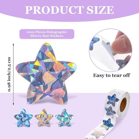 1000 PCS Holographic Silvery Star Stickers, 1 Inch Self Adhesive Metallic Glitter Foil Stickers Reflective Sparkly Star Stickers Reward Behavior Chart Labels for Students Teachers Supplies (2 Rolls) in Saudi Arabia