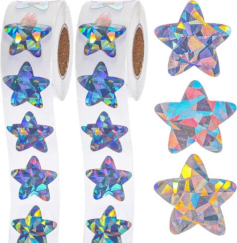 1000 PCS Holographic Silvery Star Stickers, 1 Inch Self Adhesive Metallic Glitter Foil Stickers Reflective Sparkly Star Stickers Reward Behavior Chart Labels for Students Teachers Supplies (2 Rolls) in Saudi Arabia