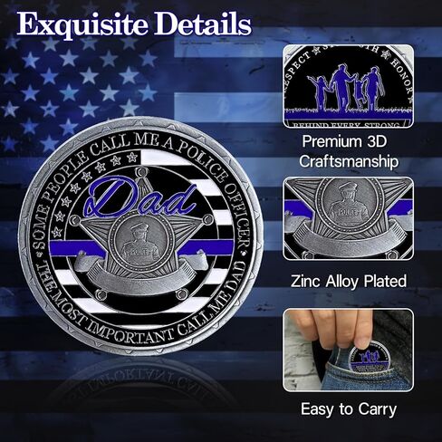 Police Challenge Coin - Thin Blue Line Police Officer Challenge Coin for Dad Law Enforcement Coins Decoration Souvenir Gift for Police Department Father in Saudi Arabia