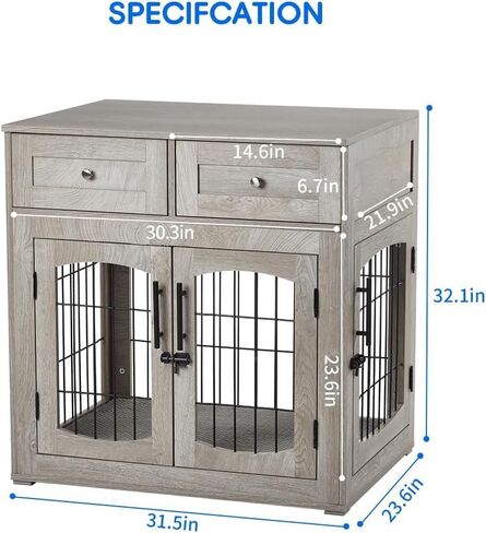 أثاث قفص للكلاب مع 3 أبواب، قفص كبير للكلاب مقاس 39.4 بوصة مع درجين ووسادة، بيت خشبي للكلاب المتوسطة/الكبيرة (31.5 بوصة طول × 23.6 بوصة عرض × 32.1 بوصة ارتفاع) in Kuwait