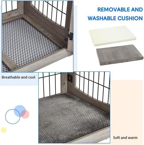 أثاث قفص للكلاب مع 3 أبواب، قفص كبير للكلاب مقاس 39.4 بوصة مع درجين ووسادة، بيت خشبي للكلاب المتوسطة/الكبيرة (31.5 بوصة طول × 23.6 بوصة عرض × 32.1 بوصة ارتفاع) in Kuwait