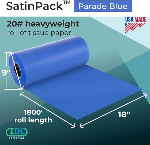 IDL Packaging 18" x 1800' SatinPack™ Tissue Paper Roll, 20 Basis Weight, Parade Blue Color - Acid-Free Decorative Tissue Paper for Packaging Clothing, Gift Wrapping, Art Projects, Crafts in Saudi Arabia