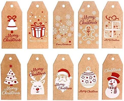 200 Pieces Christmas Kraft Paper Tags, Xmas Brown Kraft Gift Tags with Jute Twine Baker Twine for DIY Arts Crafts … in Kuwait