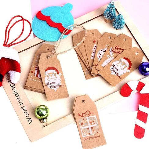 200 Pieces Christmas Kraft Paper Tags, Xmas Brown Kraft Gift Tags with Jute Twine Baker Twine for DIY Arts Crafts … in Kuwait