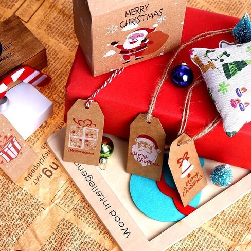 200 Pieces Christmas Kraft Paper Tags, Xmas Brown Kraft Gift Tags with Jute Twine Baker Twine for DIY Arts Crafts … in Kuwait