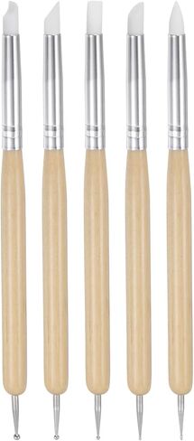 HARFINGTON 5 Pcs Silicone Clay Sculpting Tool Double-Ended Rubber Tip Metal Ball Silicon Shaper Pens Modeling Stylus Dotting Tool for DIY Handicraft Sculpture Pottery Painting, Wood in Kuwait