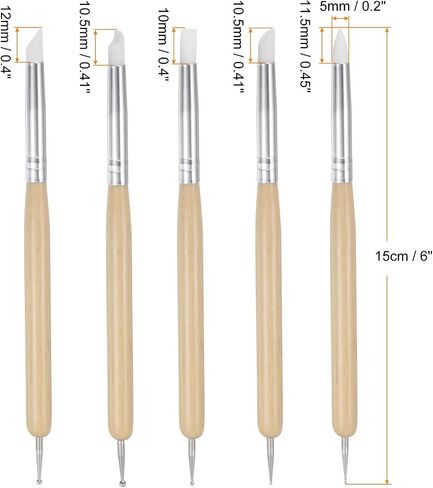 HARFINGTON 5 Pcs Silicone Clay Sculpting Tool Double-Ended Rubber Tip Metal Ball Silicon Shaper Pens Modeling Stylus Dotting Tool for DIY Handicraft Sculpture Pottery Painting, Wood in Kuwait