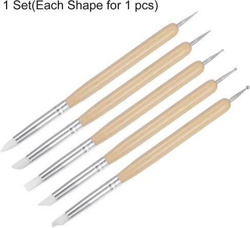 HARFINGTON 5 Pcs Silicone Clay Sculpting Tool Double-Ended Rubber Tip Metal Ball Silicon Shaper Pens Modeling Stylus Dotting Tool for DIY Handicraft Sculpture Pottery Painting, Wood in Kuwait