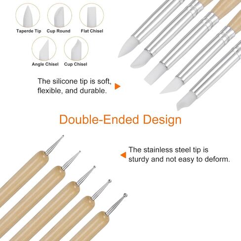 HARFINGTON 5 Pcs Silicone Clay Sculpting Tool Double-Ended Rubber Tip Metal Ball Silicon Shaper Pens Modeling Stylus Dotting Tool for DIY Handicraft Sculpture Pottery Painting, Wood in Kuwait