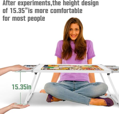 Puzzle Table 1500pcs, Metal & Plastic Frame, 4 Drawers, U-Shaped Legs, Grey & Black, 15.35 Inch Height in Saudi Arabia