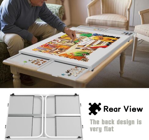 Puzzle Table 1500pcs, Metal & Plastic Frame, 4 Drawers, U-Shaped Legs, Grey & Black, 15.35 Inch Height in Saudi Arabia