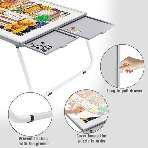 Puzzle Table 1500pcs, Metal & Plastic Frame, 4 Drawers, U-Shaped Legs, Grey & Black, 15.35 Inch Height in Saudi Arabia