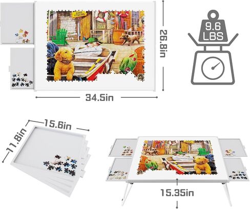 Puzzle Table 1500pcs, Metal & Plastic Frame, 4 Drawers, U-Shaped Legs, Grey & Black, 15.35 Inch Height in Saudi Arabia
