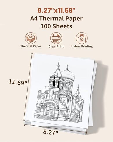 Phomemo Thermal Paper- 8.27"x11.69" Thermal Printer Paper Quick-Dry Paper Compatible with M08F M832 M833 M834 Portable Printer for Office, Business, Home, 100 Sheets in Saudi Arabia
