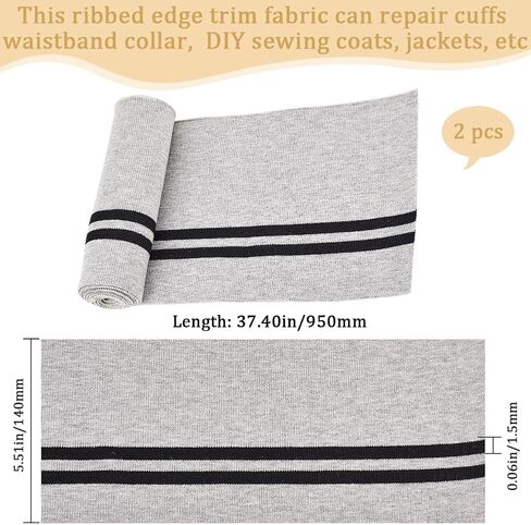 GORGECRAFT 2PCS 37.4x5.5 Inch Elastic White Ribbing Fabric Neckline Collar Trim Waistbands Collar Cuffs Trim Material Black Stripe Waistband Knit Neckbands for Jacket Sewing Waistband Neckband Cuffs in Saudi Arabia