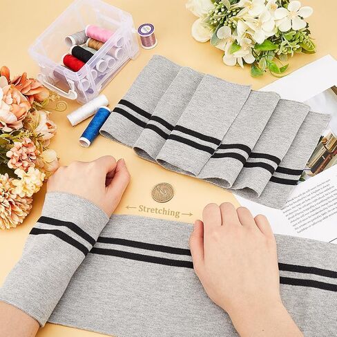 GORGECRAFT 2PCS 37.4x5.5 Inch Elastic White Ribbing Fabric Neckline Collar Trim Waistbands Collar Cuffs Trim Material Black Stripe Waistband Knit Neckbands for Jacket Sewing Waistband Neckband Cuffs in Saudi Arabia