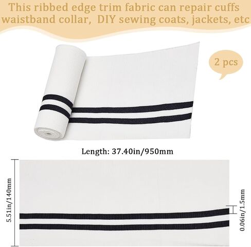 GORGECRAFT 2PCS 37.4x5.5 Inch Elastic White Ribbing Fabric Neckline Collar Trim Waistbands Collar Cuffs Trim Material Black Stripe Waistband Knit Neckbands for Jacket Sewing Waistband Neckband Cuffs in Saudi Arabia