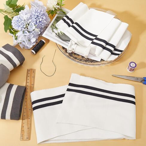 GORGECRAFT 2PCS 37.4x5.5 Inch Elastic White Ribbing Fabric Neckline Collar Trim Waistbands Collar Cuffs Trim Material Black Stripe Waistband Knit Neckbands for Jacket Sewing Waistband Neckband Cuffs in Saudi Arabia