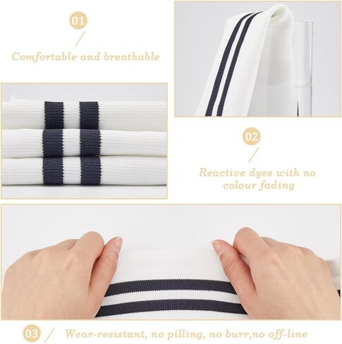 GORGECRAFT 2PCS 37.4x5.5 Inch Elastic White Ribbing Fabric Neckline Collar Trim Waistbands Collar Cuffs Trim Material Black Stripe Waistband Knit Neckbands for Jacket Sewing Waistband Neckband Cuffs in Saudi Arabia