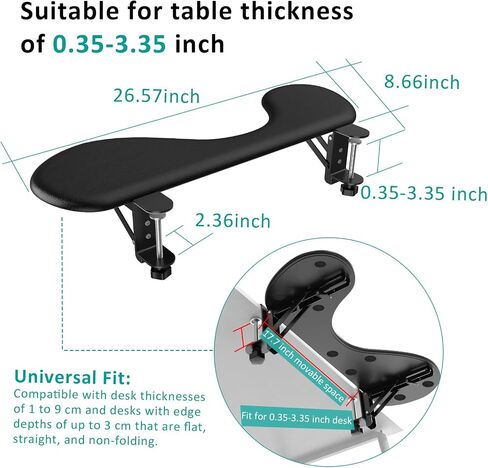eulps Foldable Desk Extender Arm Rest for Desk, Ergonomic Forearm Support Tray with Soft PU Leather Pad, Clamp-On Desk Armrest for Wrist, Elbow & Shoulder Relief, Home Office Computer Typing Support in Kuwait