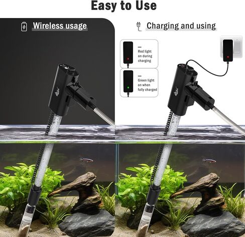 منظف ​​الحصى الكهربائي القابل لإعادة الشحن من AQQA، أدوات تنظيف خزان الأسماك لتدفق المياه قابلة للتعديل، منظف الحصى الكهربائي لحوض السمك، مضخة قوية، رمل الغسيل، مغير المياه، إزالة الأوساخ (L) in Kuwait