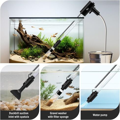 منظف ​​الحصى الكهربائي القابل لإعادة الشحن من AQQA، أدوات تنظيف خزان الأسماك لتدفق المياه قابلة للتعديل، منظف الحصى الكهربائي لحوض السمك، مضخة قوية، رمل الغسيل، مغير المياه، إزالة الأوساخ (L) in Kuwait