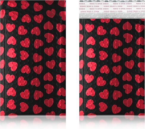 50pcs #000 4x8" Bubble Mailers Padded Envelopes for Valentines Present Birthday Gift Cosmetics Jewelry Packing with Waterproof Self Seal Strip (red hearts, #000 4x8 inch)- TONESPAC in Kuwait
