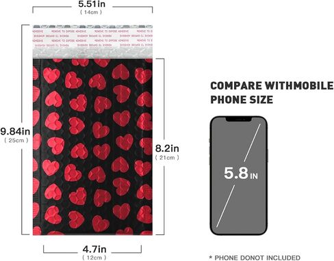 50pcs #000 4x8" Bubble Mailers Padded Envelopes for Valentines Present Birthday Gift Cosmetics Jewelry Packing with Waterproof Self Seal Strip (red hearts, #000 4x8 inch)- TONESPAC in Kuwait
