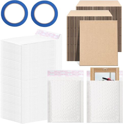 362 Pcs Trading Card Shipping Protector Set Include 240 Corrugated Cardboard Sheets 120 White Poly Bubble Mailers, Card Mailers Padded Envelopes and 2 Masking Tape for Trading Card Packaging (Black) in Saudi Arabia