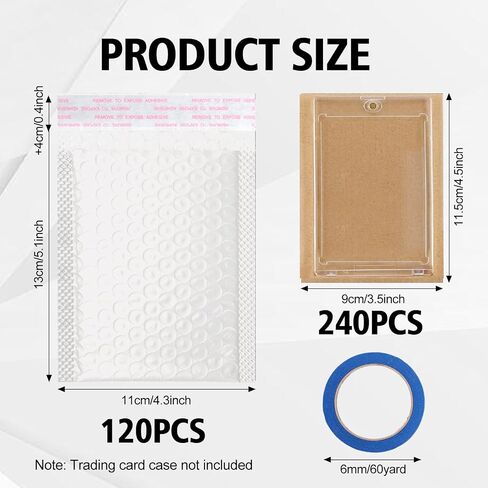 362 Pcs Trading Card Shipping Protector Set Include 240 Corrugated Cardboard Sheets 120 White Poly Bubble Mailers, Card Mailers Padded Envelopes and 2 Masking Tape for Trading Card Packaging (Black) in Saudi Arabia