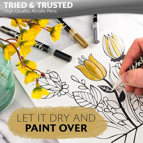 Stylo 4 Count Acrylic Metallic Pens - Rose Gold Paint Pens - Fine Tip Permanent Acrylic Metallic Paint Markers for Rock Painting, Glass, Wood, Ideal for Arts and Crafts (Pack of 4, Rose Gold) in Kuwait