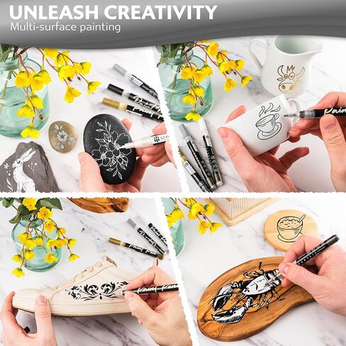 Stylo 4 Count Acrylic Metallic Pens - Rose Gold Paint Pens - Fine Tip Permanent Acrylic Metallic Paint Markers for Rock Painting, Glass, Wood, Ideal for Arts and Crafts (Pack of 4, Rose Gold) in Kuwait