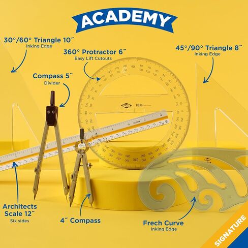 ALVIN Academy Drafting, Drawing and Design Signature Kit | 17 Pieces | Class Tools for Geometry, Architecture and Engineering Students | - Model DDKS3 in Saudi Arabia