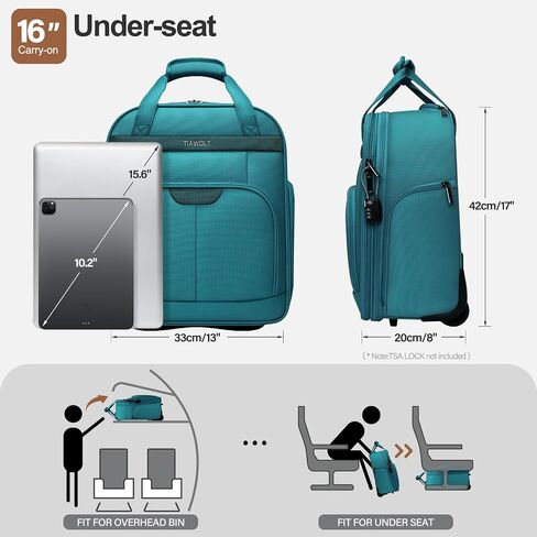 Underseat Carry on Luggage With Wheels Soft side Lightweight Business Travel Small Carry On Suitcases Bag with TSA lock for Airlines,Men and Women, Pilots and Crew,Jet Black in Saudi Arabia