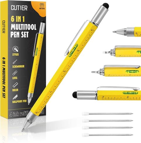 Cool Pen Gifts for Men, 6-in-1 Multi Tool Tech Pen Gadgets Tools for Men, Personalized Gifts for Dad or Him, Funny Gift for Christmas, Father's Day Valentines or Birthdays Gifts (Yellow) in Saudi Arabia